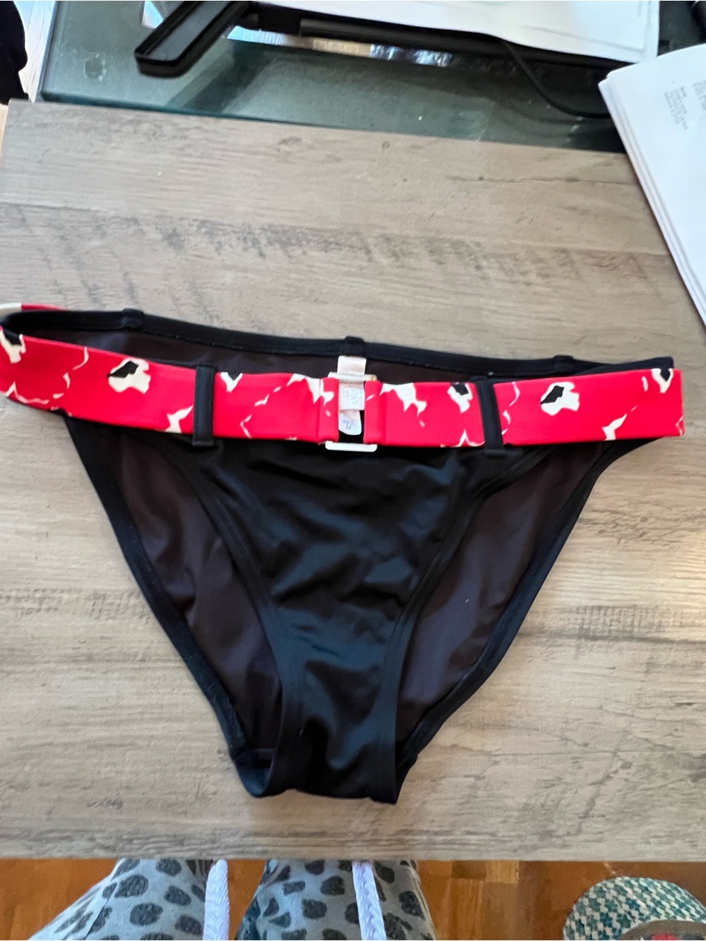 Victoria's Secret Black Bikini Bottom with Red Patterned Waistband